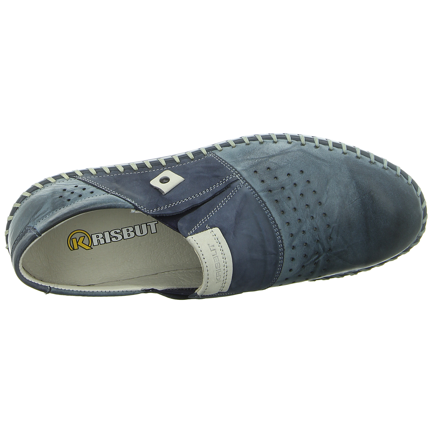 KRISBUT Herren Schnürstiefel Blau/Weiß | Echtleder | Mit Reißverschluss & Innenfutter